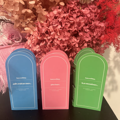 House of Dog perfume discovery set with 2ml sample vials of signature dog fragrances. Vegan, alcohol-free, perfect for trying different scents."

